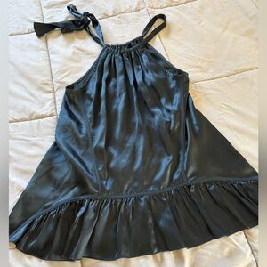 BCBGMaxAzria Black Satin Tank with bow detail - one shoulder